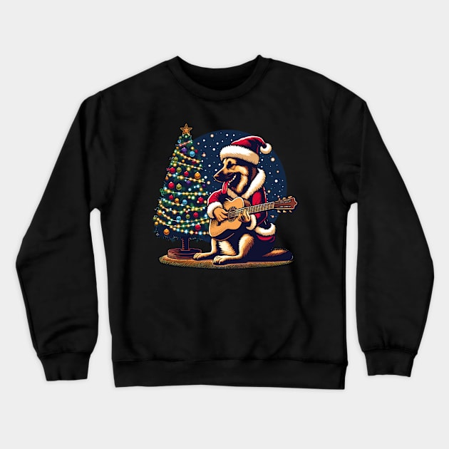 German Shepherd Playing Guitar Christmas Crewneck Sweatshirt by Graceful Designs